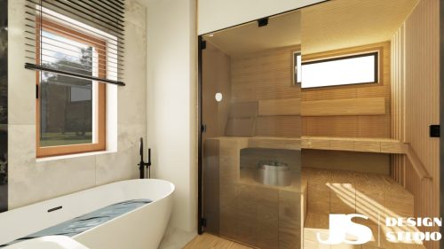 Widok łazienki + sauna