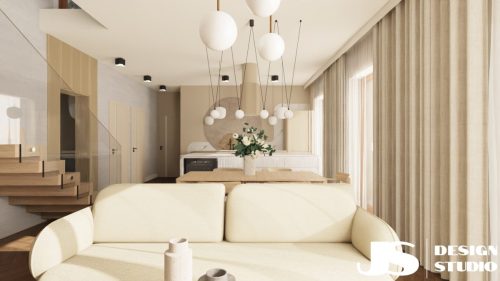 Widok z salonu na kuchnię 